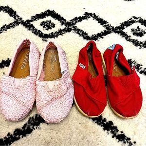 Toms Classics Set of 2 Pink Crochet Lace & Red Alpargata Toddler Size 7